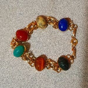 Rare Vintage 40s Era Scarab bracelet Genuine Semi Precious Stones